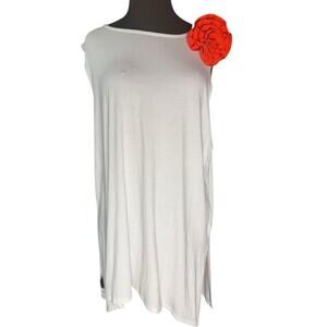 Eileen Fisher Asymmetric Tunic Tank Statement 3D Rosette Womens Size L Romantic